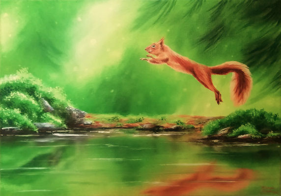 T 2 - Ein beherzter Sprung - Öl auf Leinwand - 30 x 40 cm