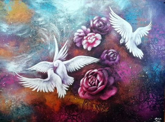 Boten des Friedens II - Acryl auf Holzplatte - 60 x 80 cm