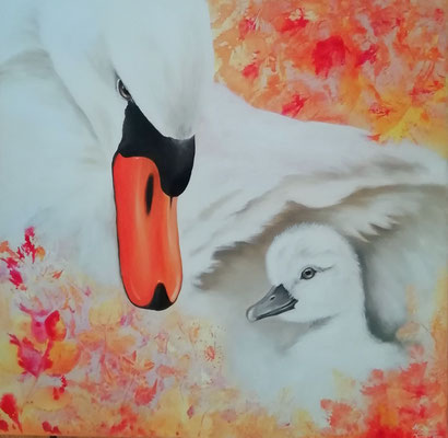 Unter seinen Flügeln - Öl & Acryl auf Leinwand - 40 x 40 cm