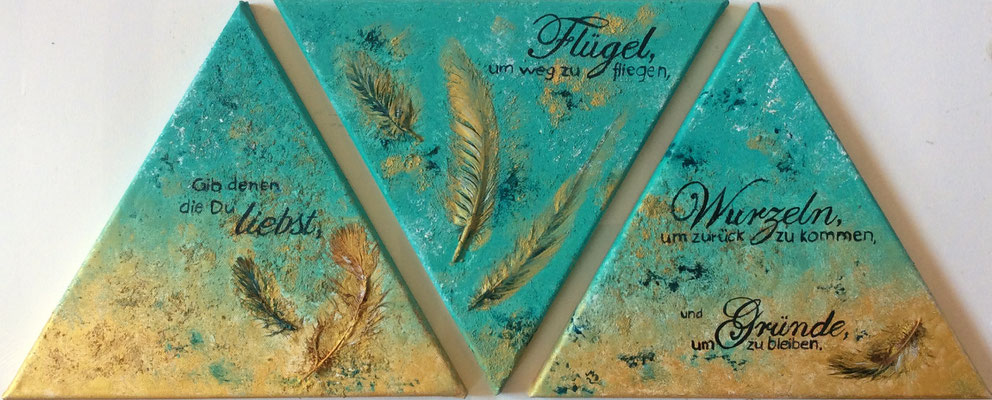 G 10 - Flügel & Wurzeln - Öl & Acryl auf Leinwand - je 30 x 30 cm (3-teilig)