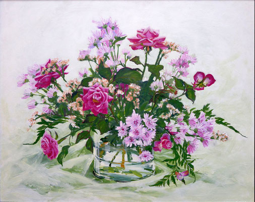 1993 "A present of the earth, the universe, numerous living beings and hard and loving work" painted by Marian van Zomeren- van Heesewijk With acrylic paint on a panel of 60 x 80 cm.