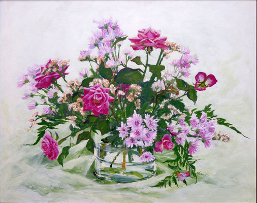 1993 "A present of the earth, the universe, numerous living beings and hard and loving work" painted by Marian van Zomeren- van Heesewijk With acrylic paint on a panel of 60 x 80 cm.