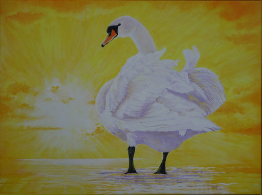 2014 "This is a new day. We vow to go through it in mindfulness.  The sun of wisdom has now risen, shining in every direction.". Acrylic paint on linen   60 x 80 cm.    
