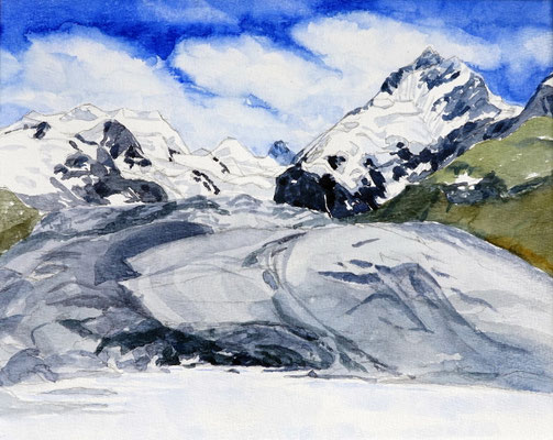 2002 "De voet van de  Morteratschgletscher bij Pontresina" 2002 aquarel