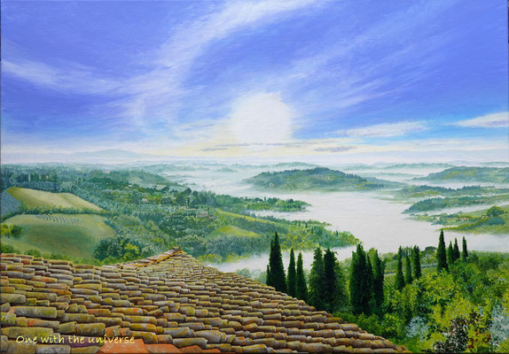 2021 "One with the universe" painted by Marian van Zomeren- van Heesewijk with acrylic paint on linen 70 x 100 cm.