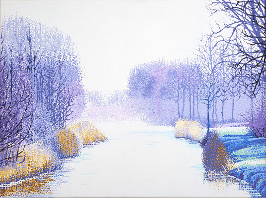 2016 "Moment of reflection". Winter near Rotterdam. Painted by Marian van Zomeren- van Heesewijk with acrylic paint on linen 60 x 80 cm. 