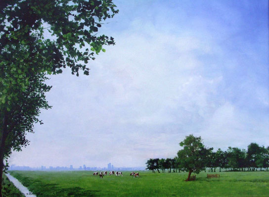 2010 "Zicht op Zoetermeer".  Acrylverf op paneel 80 x 60 cm -