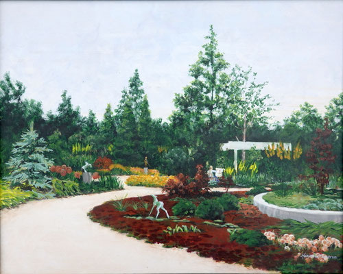 1992 "De Floriade in Zoetermeer" Acrylverf op paneel 50 x 63 cm.