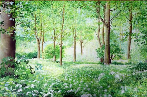 2013 " Peaceful place in the Balijbos near Zoetermeer"  Painted by Marian van Zomeren- van Heesewijk with acrylic paint on linen 80 x 120 cm.