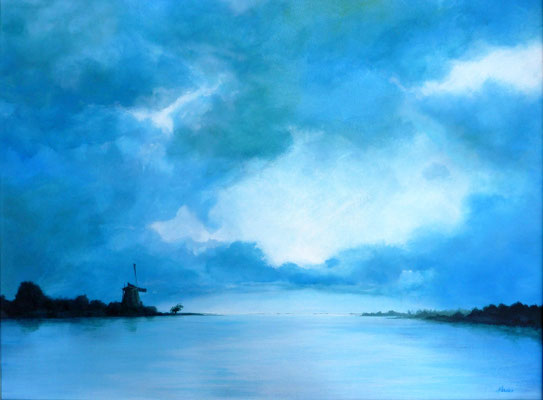 1996 "Molen aan de Rottemeren" acrylverf op paneel 60 x 80 cm.