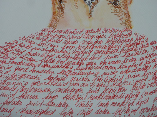 2012 detail "The intention of following the path of loving kindness, concentration and compassion I." Signed by Marian van Zomeren- van Heesewijk  on aquarelboard 60x80cm. 