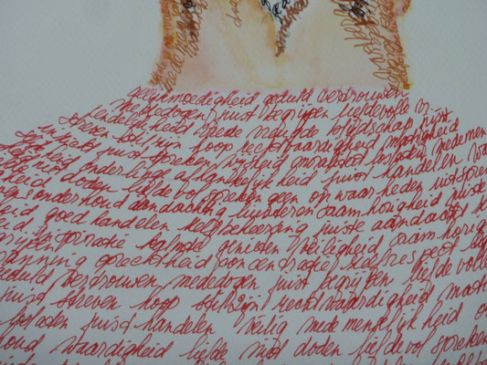 2012 detail "The intention of following the path of loving kindness, concentration and compassion I." Signed by Marian van Zomeren- van Heesewijk  on aquarelboard 60x80cm. 