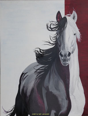 2020 "What is the difference". Painted by Marian van Zomeren- van Heesewijk with alkyd on panel 1495 mm x 1195 mm