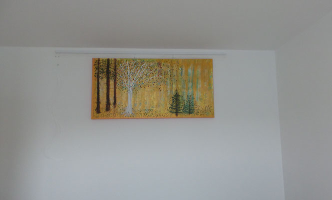 Goldwald - Zauberwald - Das Acrylgemälde soll Gefühle von Reichtum, Sicherheit, Sorgenfreiheit und Freude bewirken.