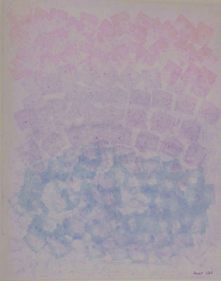 ZARTE BANDE, Acrylbild in zartem Rosé, feinem Hellblau und Lila bis zu Violett. Höhe 100 cm, Breite 80 cm