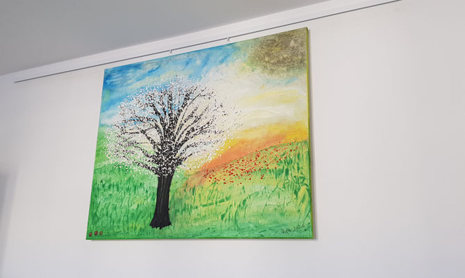 Apfelbaumbild Weiß Grün Blau Gelb Braun Orange