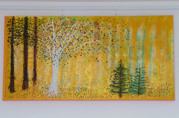 Das Acrylgemälde "Goldwald" soll für eine schöne, friedliche Welt stehen. 
