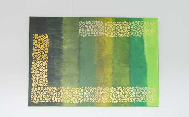 Felder Grün und Gold Acrylgemälde im Suprematismus 130x90x3 cm