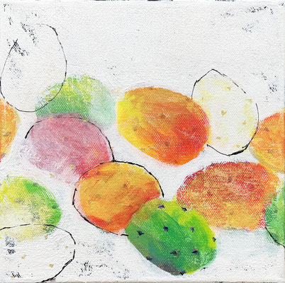 『Cactus Fruit』　キャンバスにアクリル ／200mm×200mm×37mm／2024年