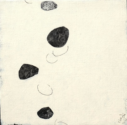 『浮遊する石』キャンバスにアクリルガッシュ・ペン／273mm×273mm