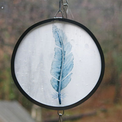 VENDU - Sun cactcher en vitrail plume peinte, diam. 10cm
