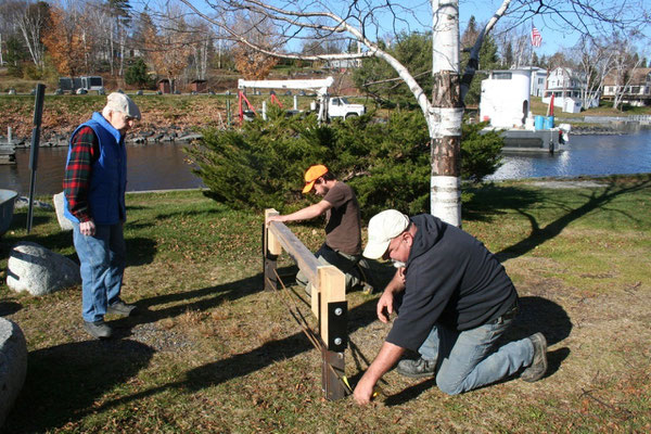 Jed and Mac McClusky prepare the brackets for the Rockwood kiosk