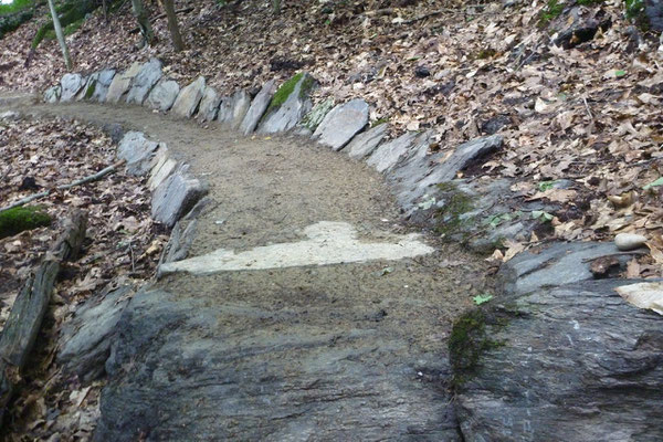 Uphill and downhill stone cribbing supporting the trail tread, Lenox, MA, 2013 (Prime project contractor: Peter S. Jensen, LLC)