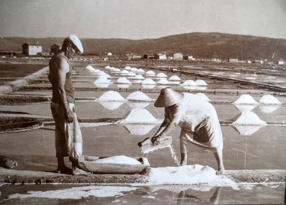 Historische Aufnahme der Salzgewinnung in den Salinen von Secovlje