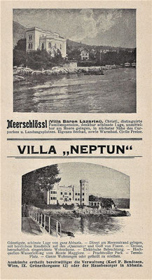 Announcen Abbazia um 1910 - Villa Neptun = Hotel Miramar