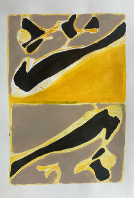 Birds flying high, Acrylic on paper, Gelprint, 21 x 29,7 cm