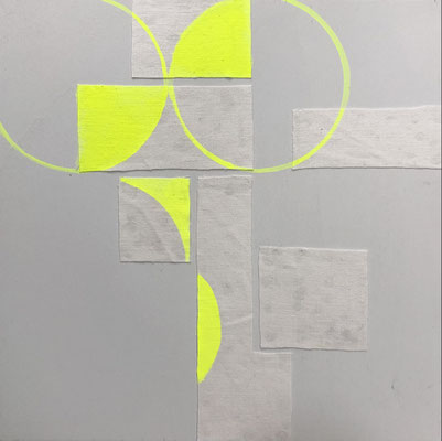 Untitled, textiles and Acrylic on wood, 40 x 40 cm