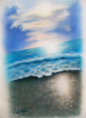 「夕暮れ時の海辺」　　A3