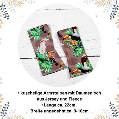Kuschelige Armstulpen mit Daumenloch aus Jersey und Fleece, Länge ca. 22cm, Breite ungedehnt ca. 9-10cm.