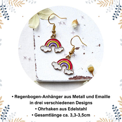 Farbenfrohe Metall-Regenbogen-Ohrringe mit Emaille und Edelstahlhaken, Länge 3,3-3,5cm.