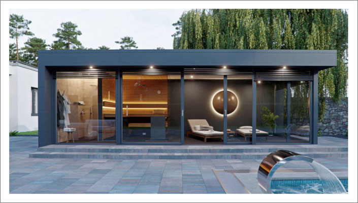 Premium Chalet Sauna & SPA mit einer Trespa-Optik  