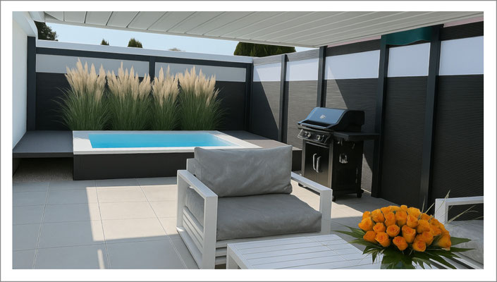 Außen-Whirlpool mit moderner Gestaltung als Teil eines privaten Wellnessbereichs im Garten.