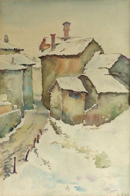 Ferdinando Pagani, "Montegrino d'inverno", 1997, acquerello, 39x27 cm.