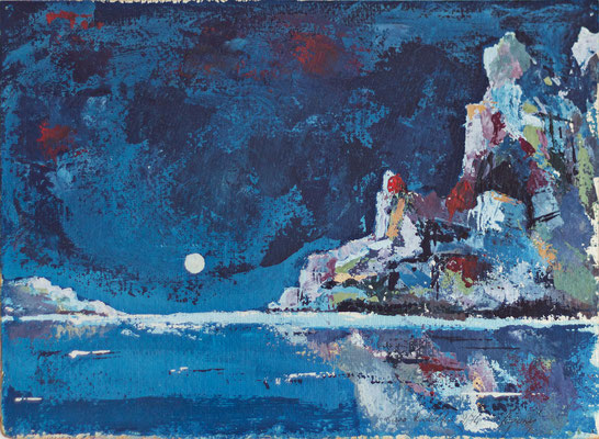 Ferdinando Pagani, "Notte in riva al lago Rodolfo - Kenya", 1974, tempera, 24x33 cm.