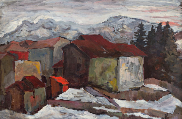 Ferdinando Pagani, "Inverno a Montegrino", 1972, olio, 40x60 cm.