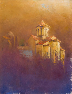 Ferdinando Pagani, "Chiesa della Pantanassa - Mistrà", 1989, olio, 50x40 cm.