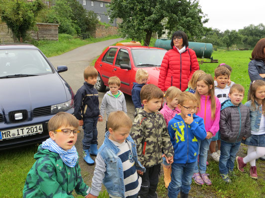 16.06.2016 Die Kinder sind in Bellnhausen an der Lahnnahe der Obstwiese des Steinkauzbrutreviers angekommen - Foto: Friedrich-Karl Menz