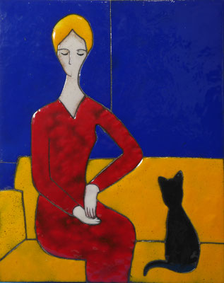 ong. 20x30cm de kat op de bank -VERKOCHT