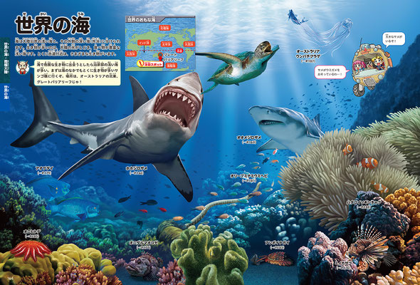 KADOKAWA「GET!危険生物」図鑑・第７章世界の海環境扉／Photoshop
