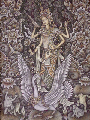 Bild: Gemälde aus der Ausstellung im Tempel Pura Bukit Sari in Ubud auf Bali