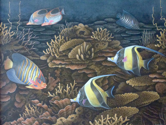 Bild: Gemälde aus der Ausstellung im Tempel Pura Bukit Sari in Ubud auf Bali