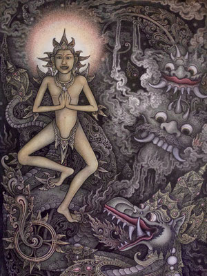 Bild: Gemälde aus der Ausstellung im Tempel Pura Bukit Sari in Ubud auf Bali
