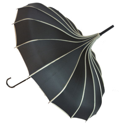 Boutique Ribbed Pagoda Umbrella Black