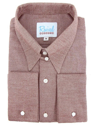 Revival Vintage - Brown Aspen Brushed Cotton Spearpoint Shirt with Tab Collar and French Cuff