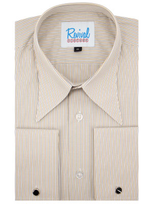 Revival Vintage - 1940s Spearpoint Collar Shirt - Lindley Yellow Stripe - French Cuff