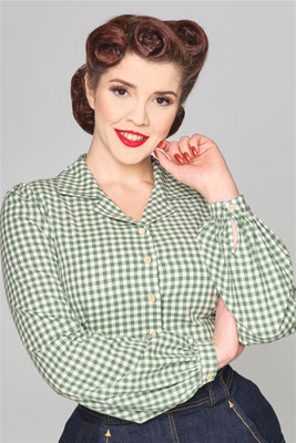 Collectif - Jerry Gingham Blouse Green&White